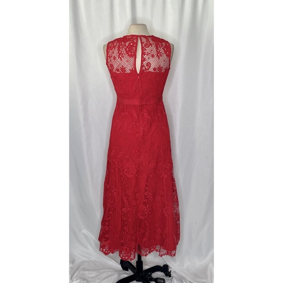 SELF-PORTRAIT Red Floral Lace High Neck Midi Dress Party Holidays Coquette 8 - Picture 10 of 16
